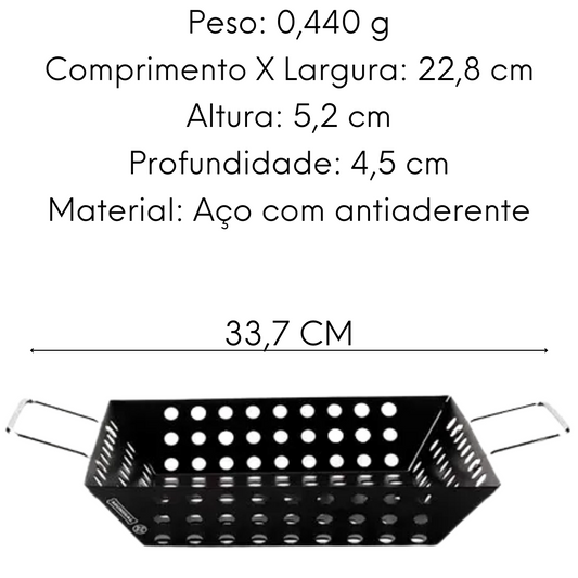 Assadeira Wok Quadrada P/ Churrasco Grelha Vazada 22,8cm