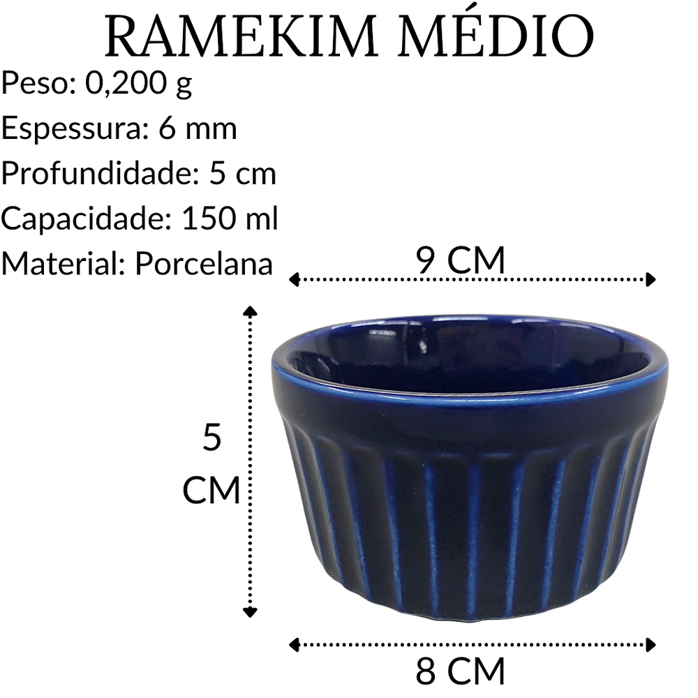 Ramekim Tigela Média Azul 150ml Porcelana BelaVista
