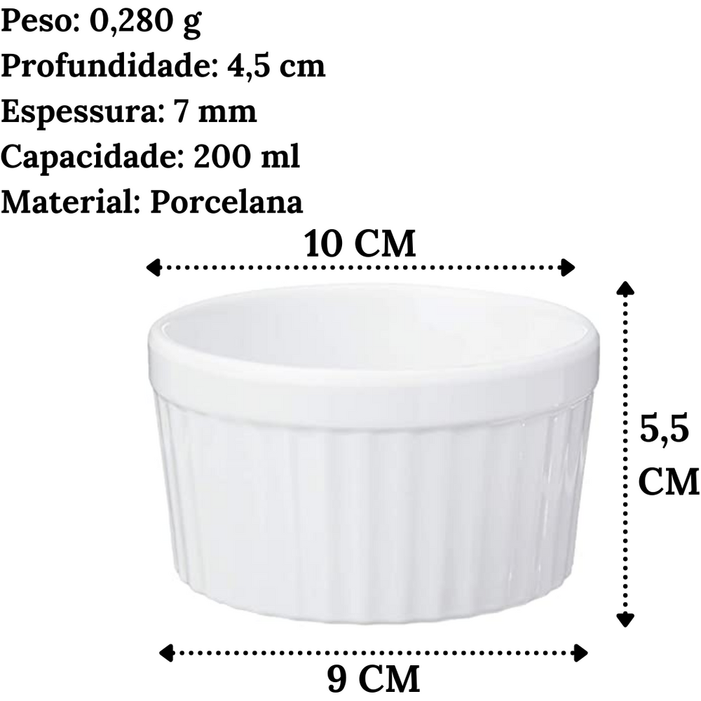 Ramekim em Porcelana de 200 ML Branco Canelado BelaVista