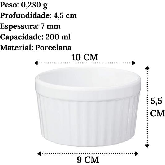 Ramekim em Porcelana de 200 ML Branco Canelado