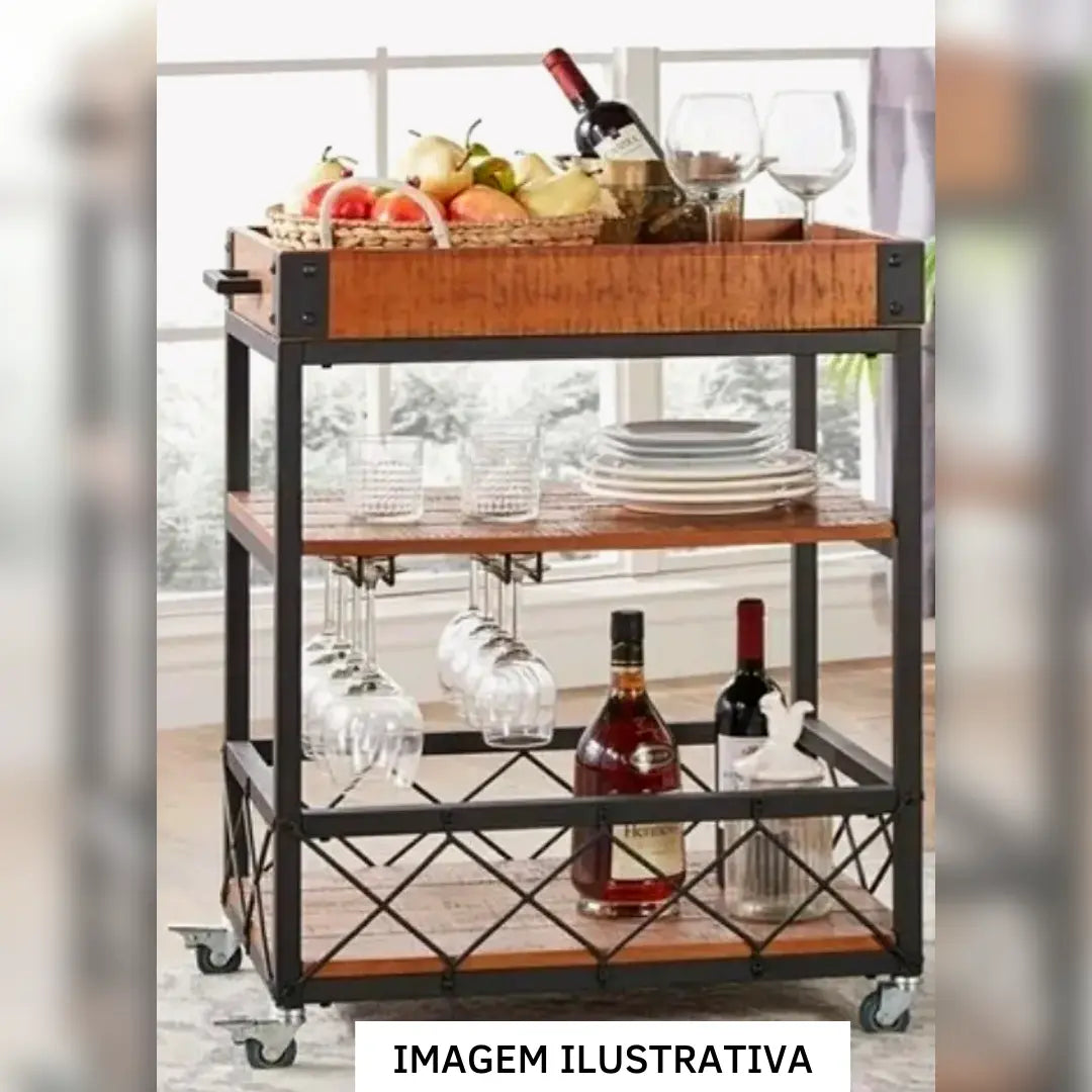 Carrinho Bar Industrial Madeira E Ferro Sob Medida Rustico A Gourmet