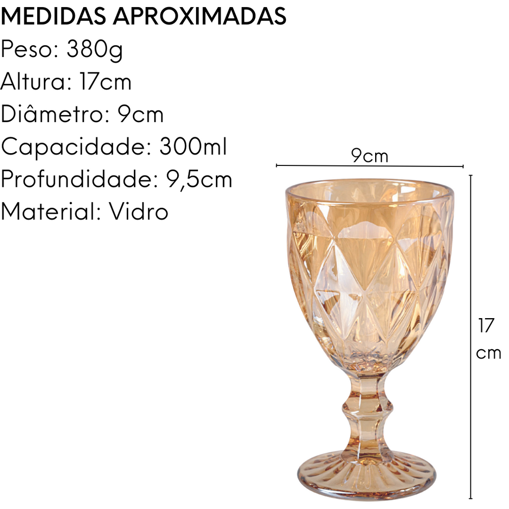 Taça Água Diamante Âmbar Metalizado 300ml Class Home