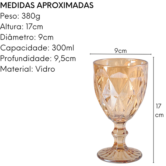 Taça Água Diamante Âmbar Metalizado 300ml