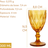 Taça Vidro Água Diamond Ambar Amarelo Transparente