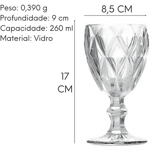 Taça Agua Transparente Diamond 260ml Vidro