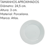 Prato Raso Baru de Porcelana Segunda Linha com 24,5 cm.