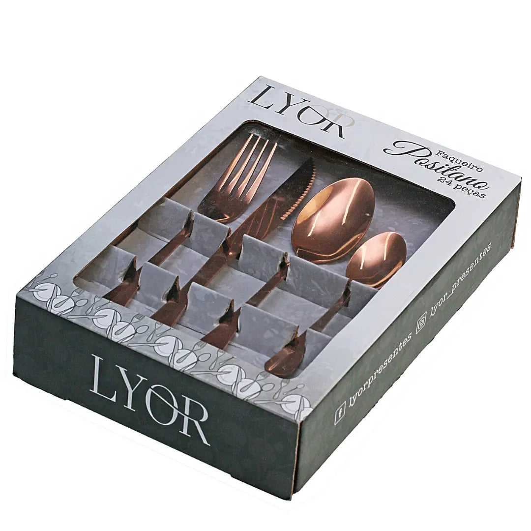 Faqueiro Talher Mesa E Chá Positano Rose Inox 24pçs Lyor