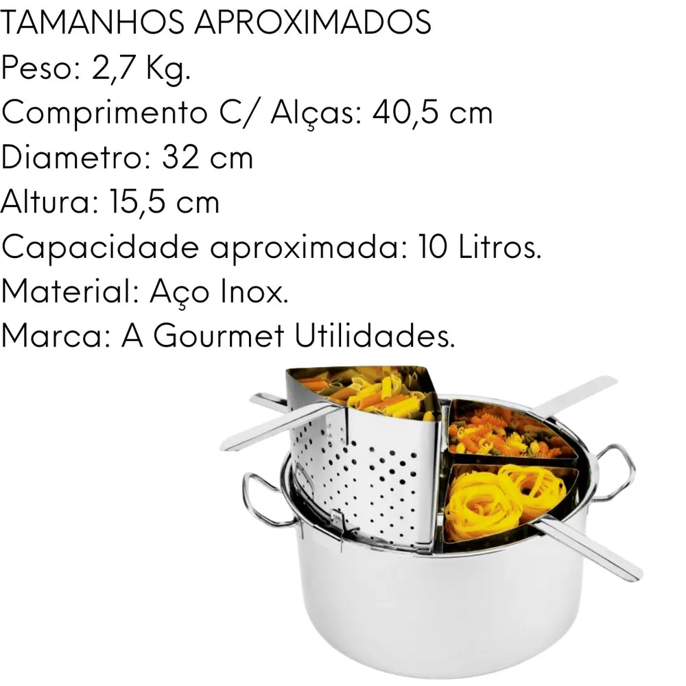 Espagueteira Inox com 4 Divisoes 10 Litros Hercules