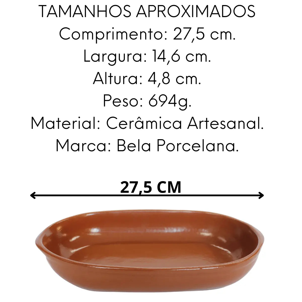 Travessa Cerâmica para Porções 27,5 cm Bela Porcelana