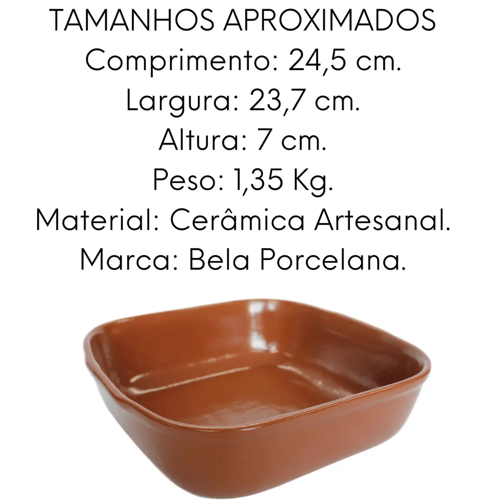 Travessa Cerâmica Quadrada Artesanal com 24,5 cm. Bela Porcelana