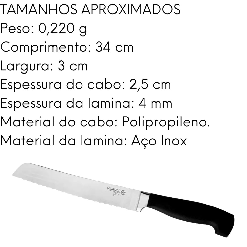 Faca De Pão Elegance Mundial Preta 8° Hercules