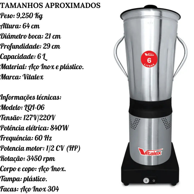 Liquidificador Industrial 6L Inox Vitalex Main Image