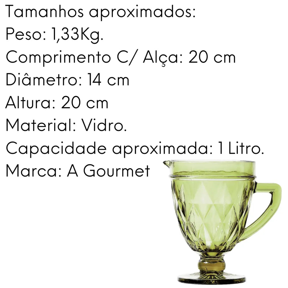 Jarra Diamond Verde com 20 cm e 1 Litros Lyor