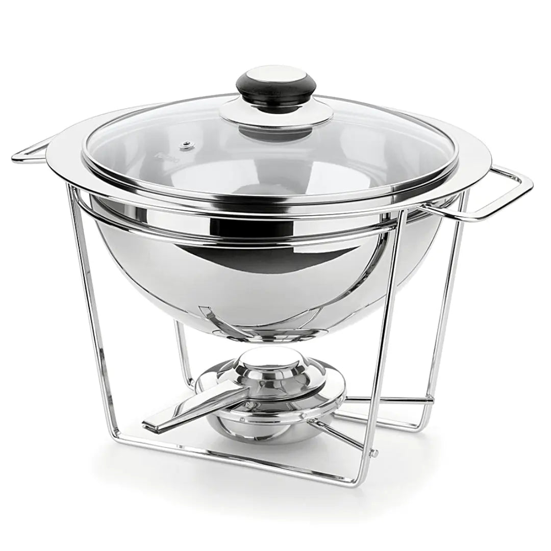 Rechaud Redondo Inox P/ Caldos Meu Buffet Tampa Vidro 3pçs Rechaud