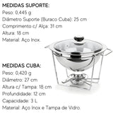 Rechaud Redondo Inox P/ Caldos Meu Buffet Tampa Vidro 3pçs Rechaud
