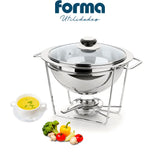 Rechaud Redondo Inox P/ Caldos Meu Buffet Tampa Vidro 3pçs Rechaud
