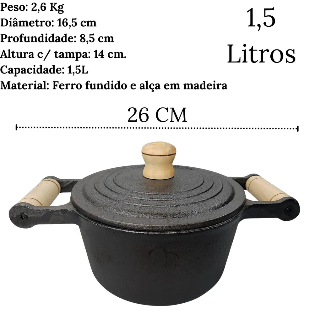 Caçarola N°16 Em Ferro Fundido 1,5l C/ Alça Em Madeira Santana