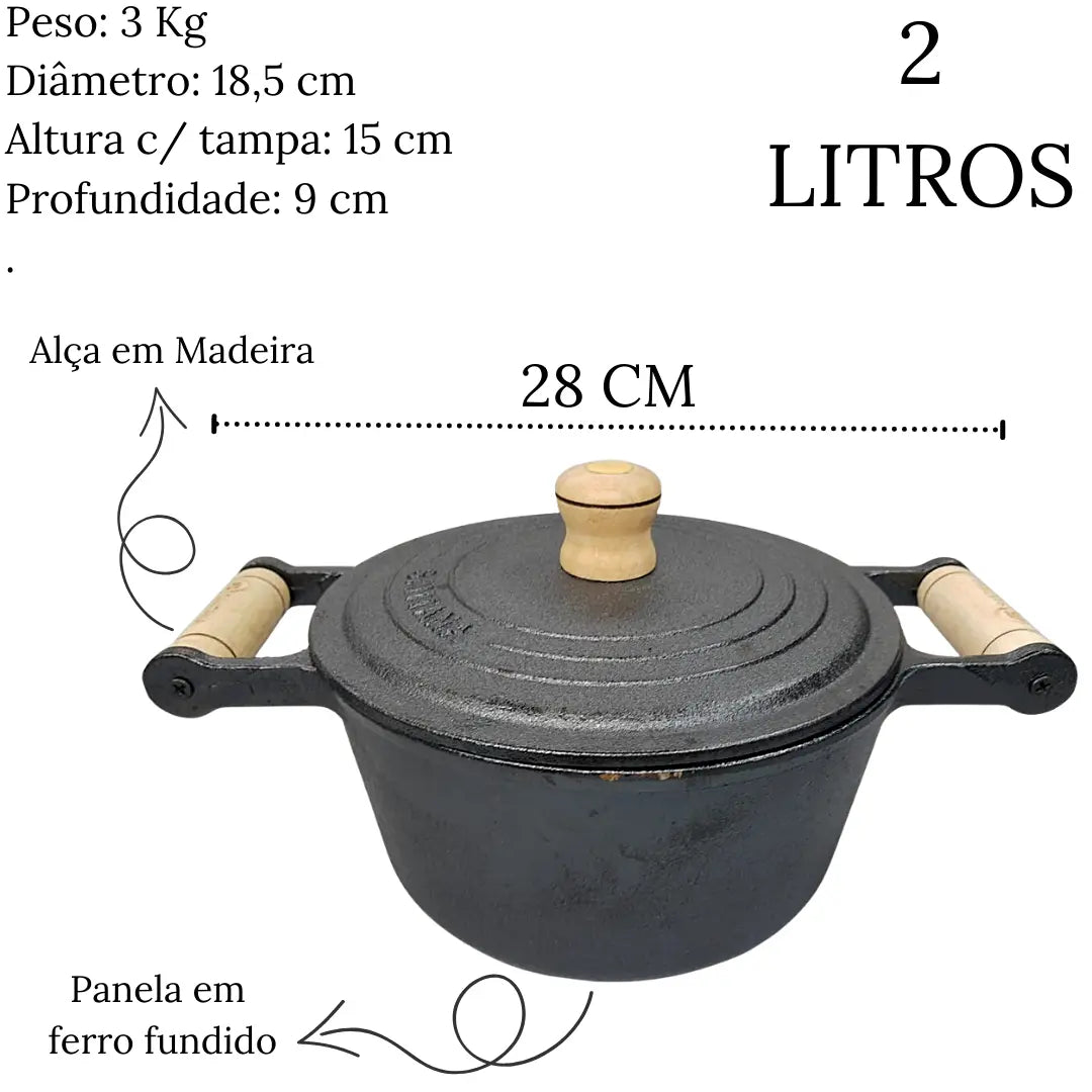 Caçarola N°18 Em Ferro Fundido 2l C/ Alça Em Madeira Santana