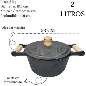 Caçarola N°18 Em Ferro Fundido 2l C/ Alça Em Madeira Santana