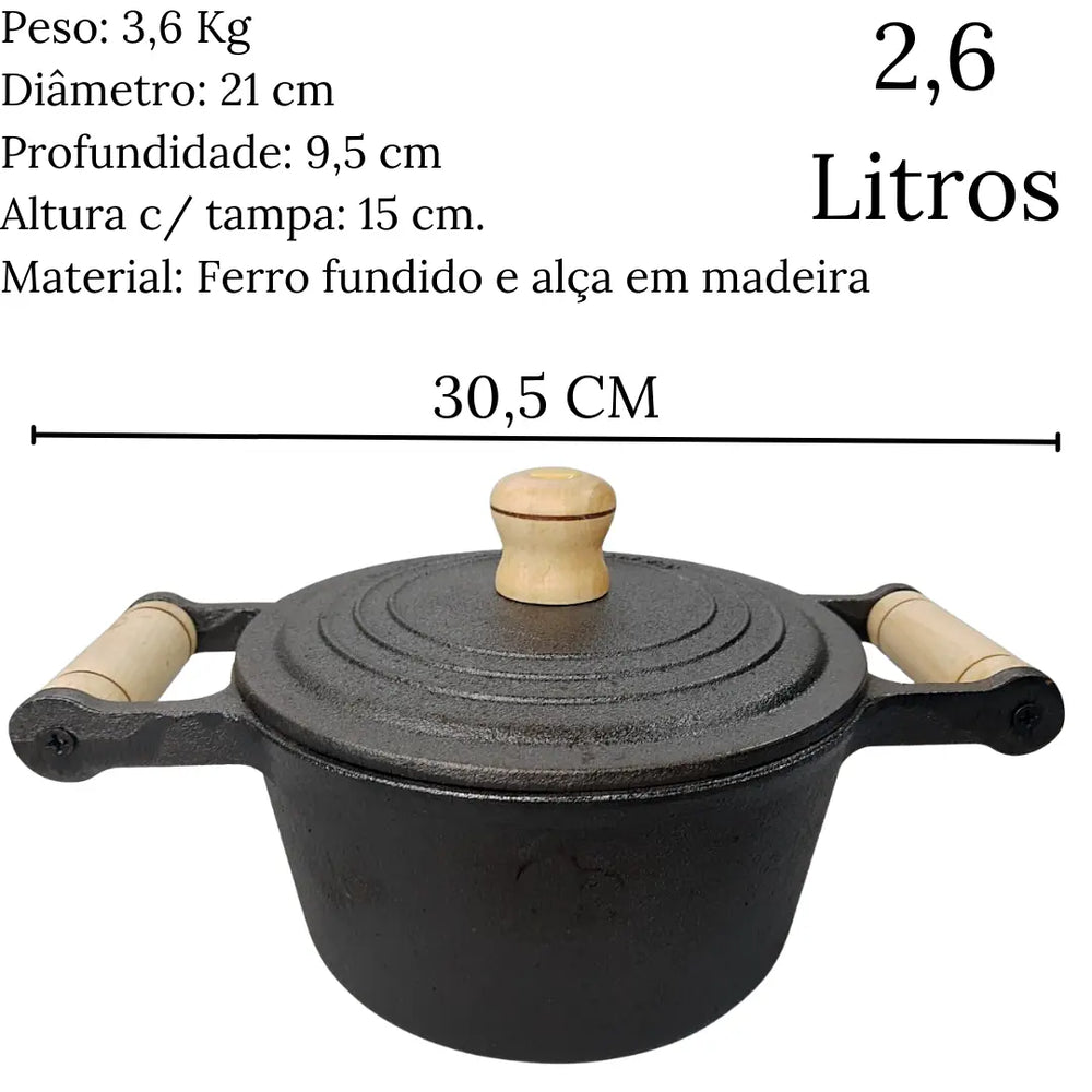 Caçarola N°20 Ferro Fundido Alça Madeira 2,6L Santana