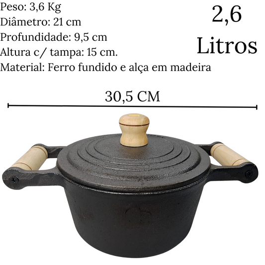 Caçarola N°20 Ferro Fundido Alça Madeira 2,6L