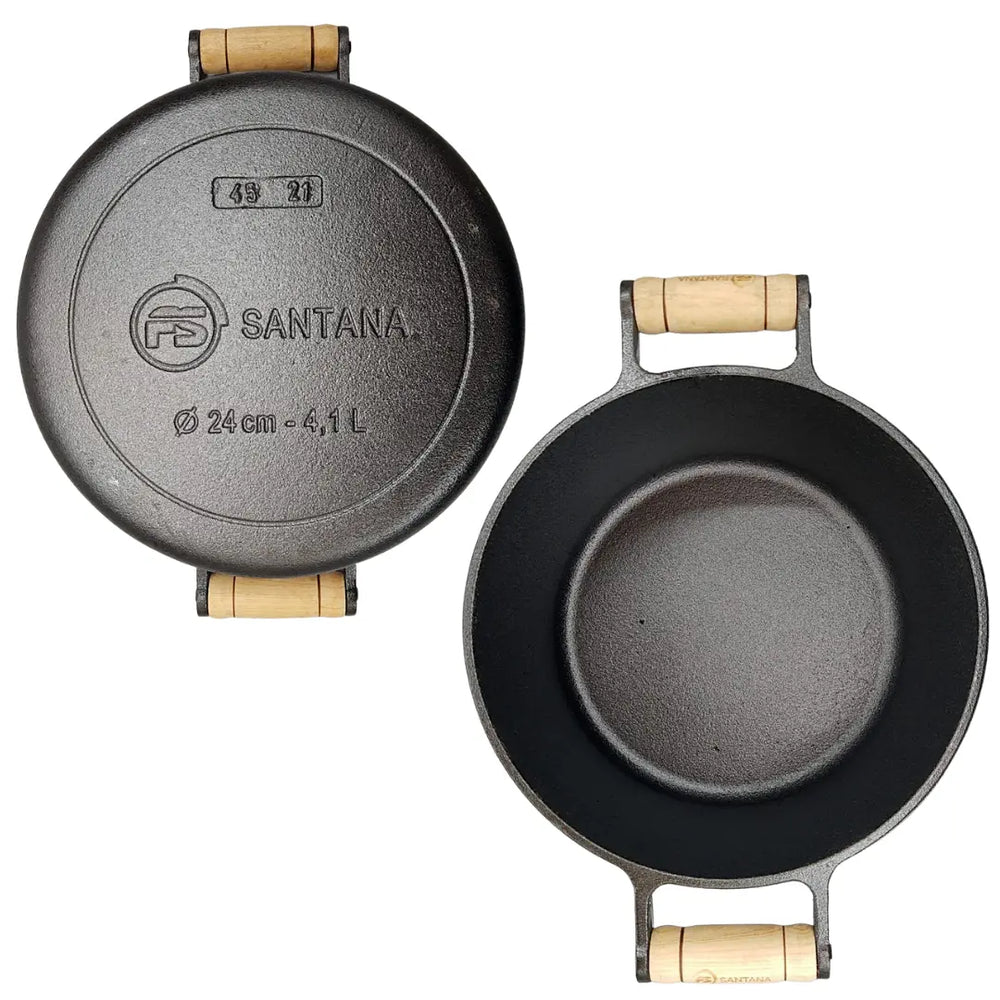 Caçarola N°24 Em Ferro Fundido 4,1l C/ Tampa Alça Em Madeira Santana
