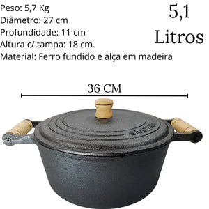 Caçarola N°26 Ferro Fundido 5,1l C/ Tampa Santana