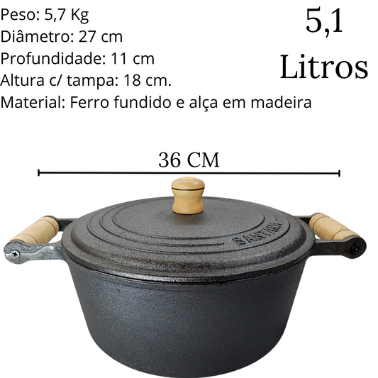 Caçarola N°26 Ferro Fundido 5,1l C/ Tampa