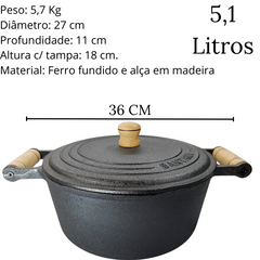 Caçarola N°26 Ferro Fundido 5,1l C/ Tampa