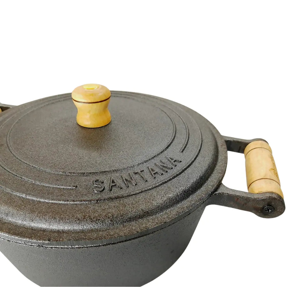 Caçarola N°28 Ferro Fundido 6,2l Tampa E Alça Em Madeira Santana