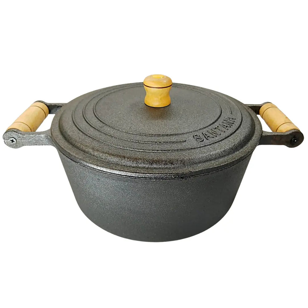 Caçarola N°30 Ferro Fundido 7,5l C/ Tampa E Alça Em Madeira Santana