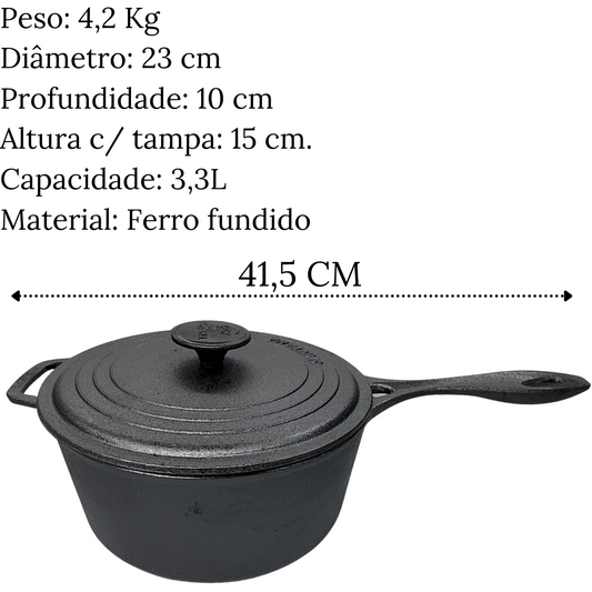 Caçarola 22cm C/ Alça Ferro Fundido 3,3l C/ Tampa