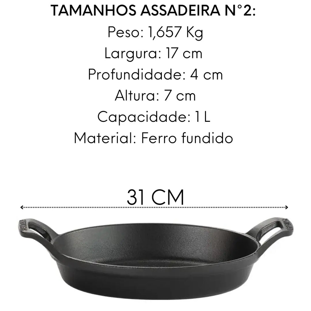 Assadeira Oval Facile Ferro Fundido C/ Alça N°2 1L Santana