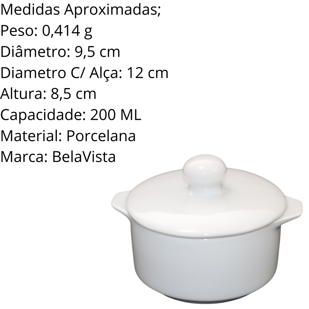 Ramekin Liso Com Tampa Porcelana 200 ML BelaVista