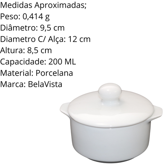 Ramekin Liso Com Tampa Porcelana 200 ML