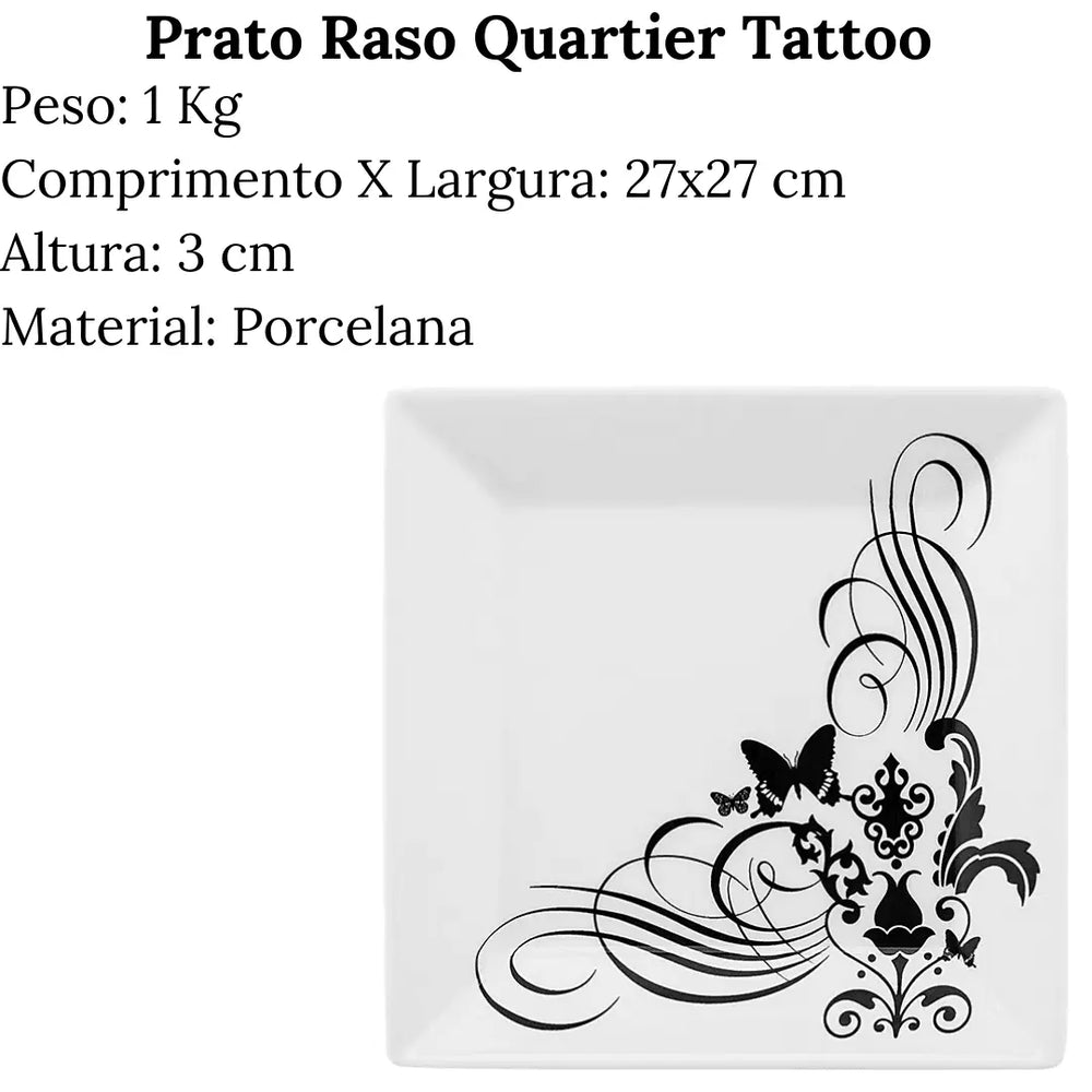 Prato Raso 27cm Quartier Tattoo Porcelana Buffet Mesa Oxford