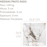 Prato Raso Golden Stone 26,8cm Quadrado Branco E Dourado