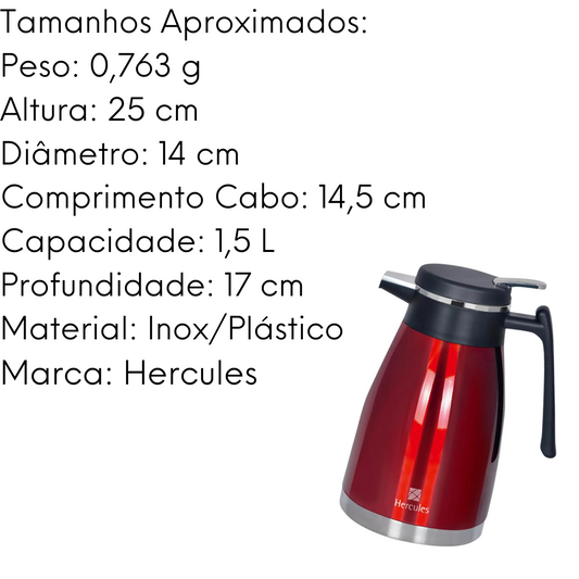 Garrafa Termica 1,5 L Vermelha Aço Inox Hercules