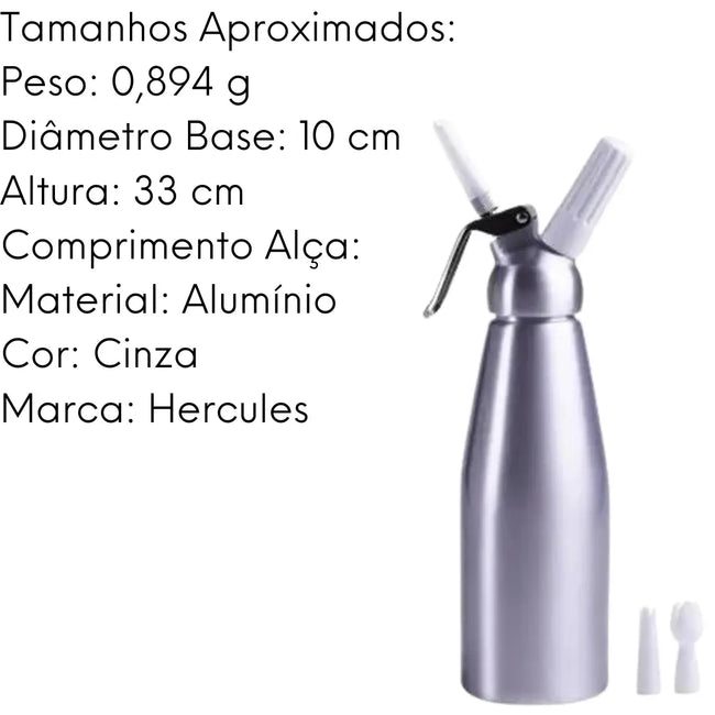 Garrafa Sifão Para Chantilly Em Aluminio 1 Litro Hercules Main Image