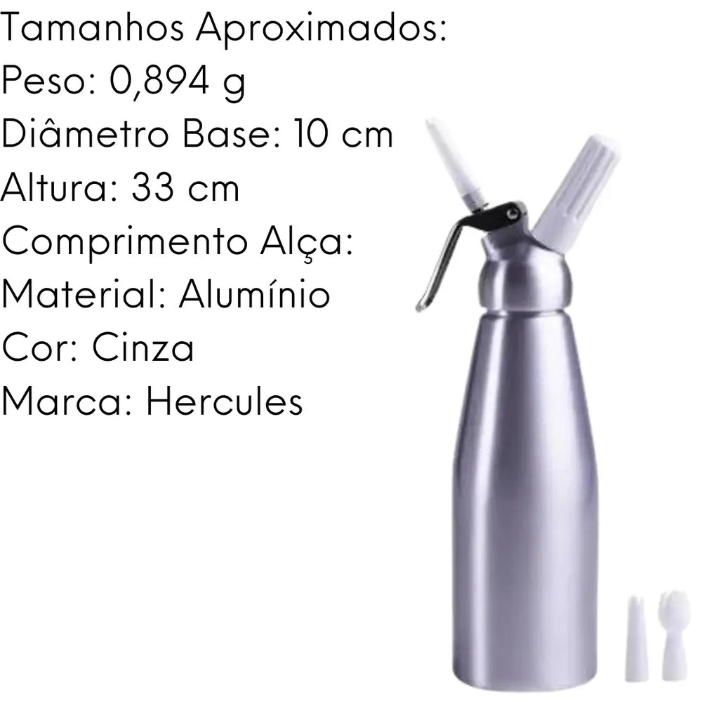 Garrafa Sifão Para Chantilly Em Aluminio 1 Litro Hercules Hercules
