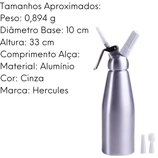 Garrafa Sifão Para Chantilly Em Aluminio 1 Litro Hercules