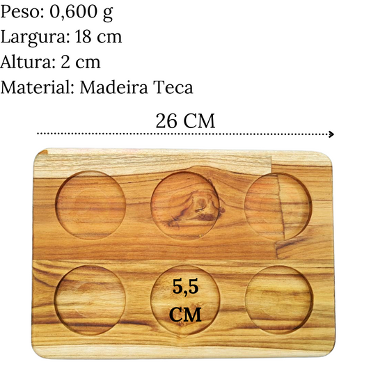 Tabua Madeira Teca Petisqueira 6 Furos