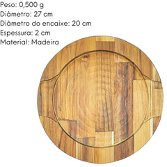 Tabua Suporte P/ Chapa 27cm Redonda Madeira Teca A Gourmet