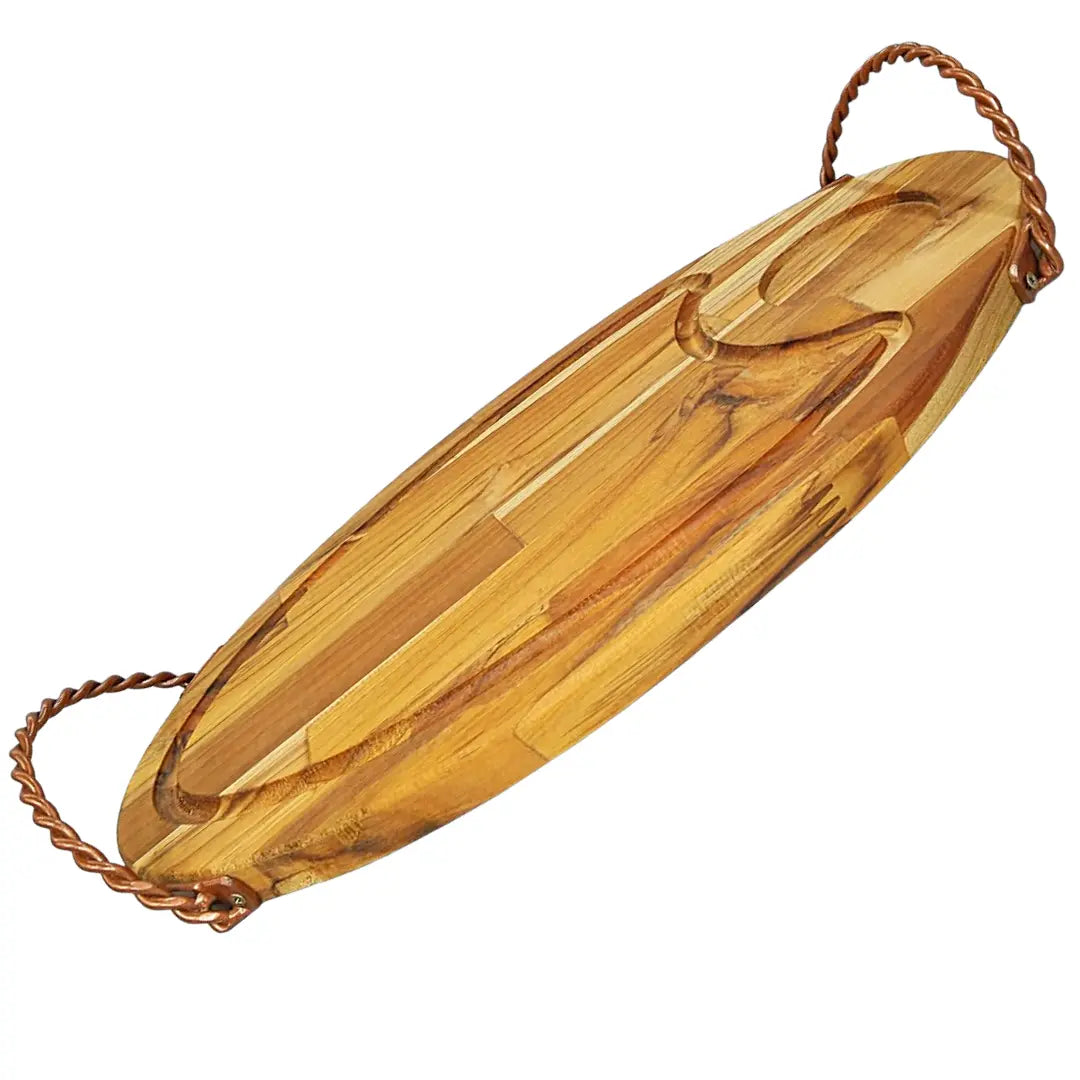 Tabua Madeira Oval C/ Alça Ferro 45cm A Gourmet