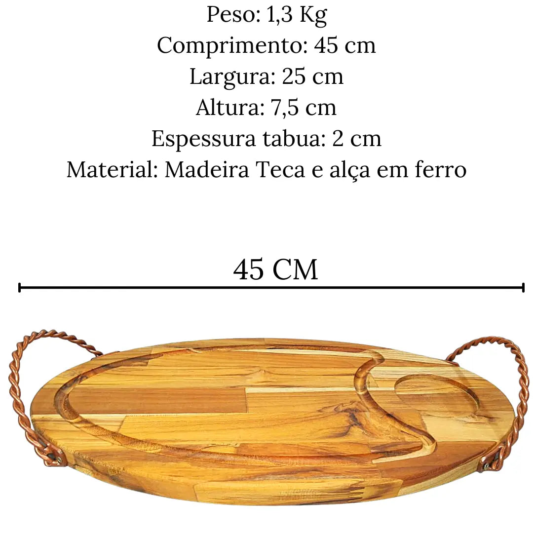 Tabua Madeira Oval C/ Alça Ferro 45cm A Gourmet