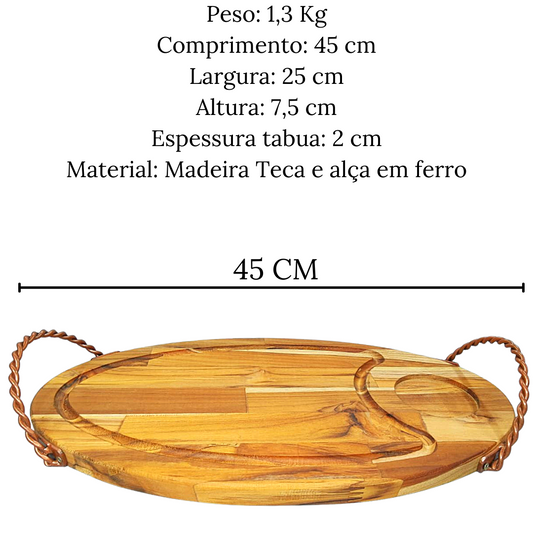 Tabua Madeira Oval C/ Alça Ferro 45cm