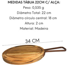 Suporte Tábua De Madeira 22cm Redonda C/ Alça A Gourmet