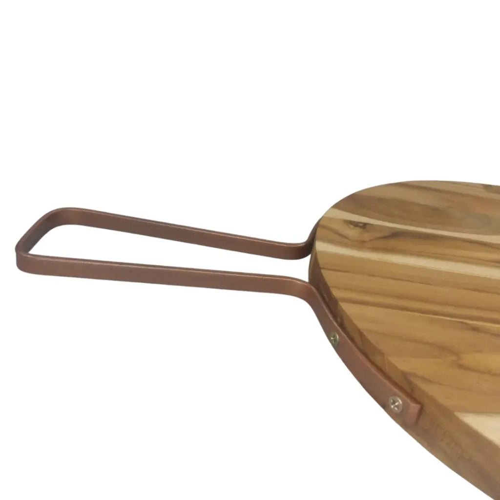 Tabua De Madeira Teca Redonda C/ Alça Facil Manuseio A Gourmet