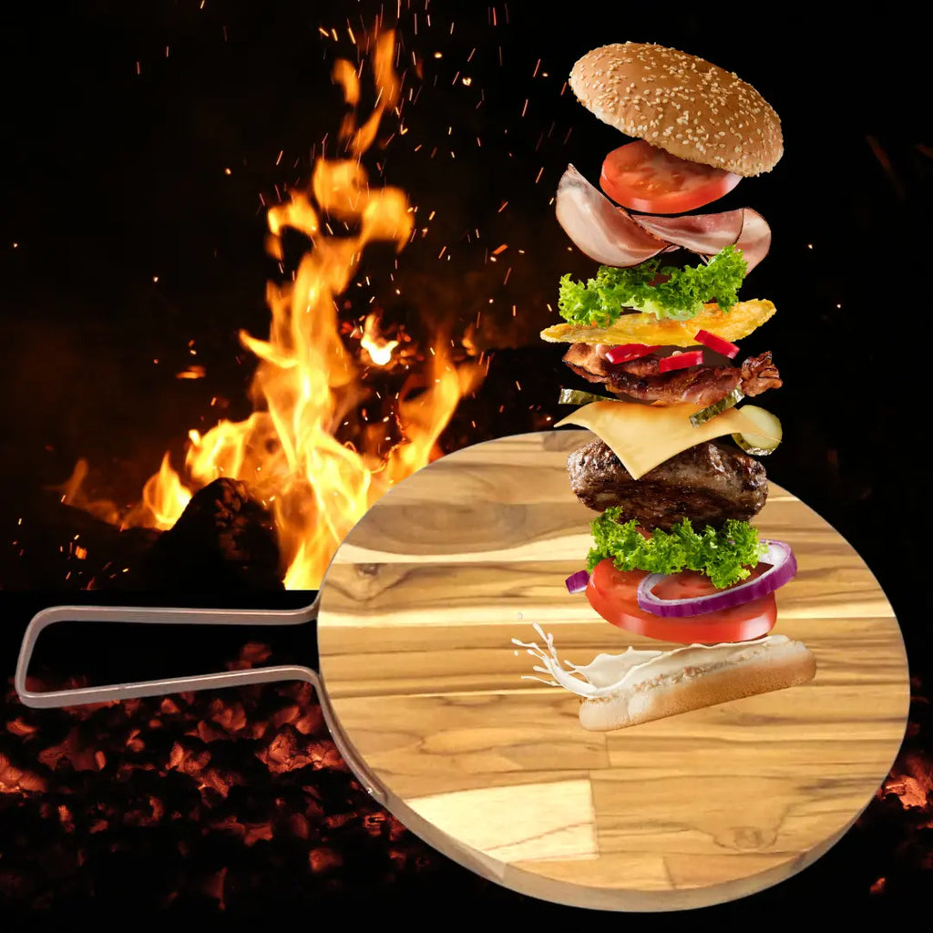 Tabua De Madeira Teca Redonda C/ Alça Facil Manuseio A Gourmet