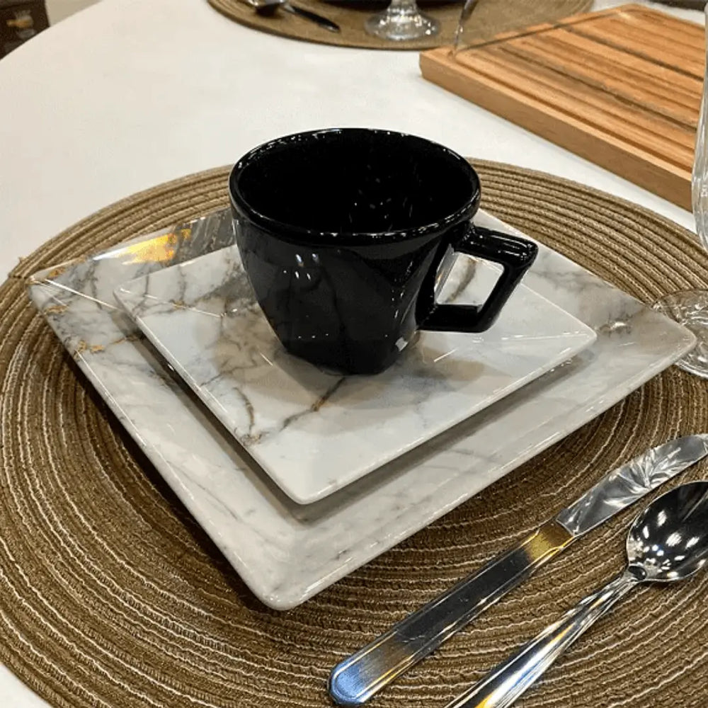 Xicara Cha Grande C/ Pires Quadrado Golden Stone Porcelana Oxford